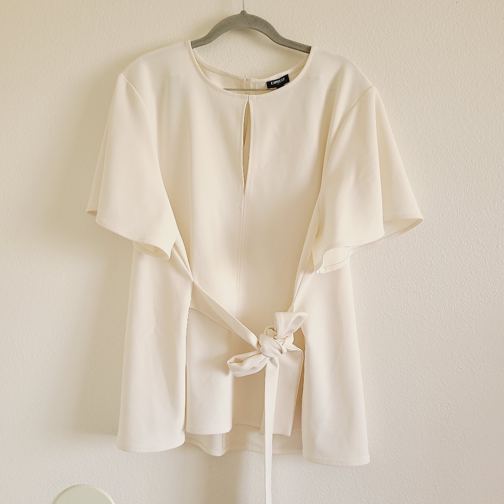 Express Cream Tie-Front Top